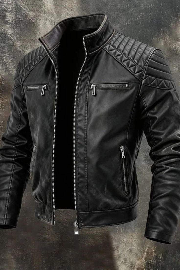 Men’s Premium Black Biker Leather Jacket – Slim Fit Motorcycle Style