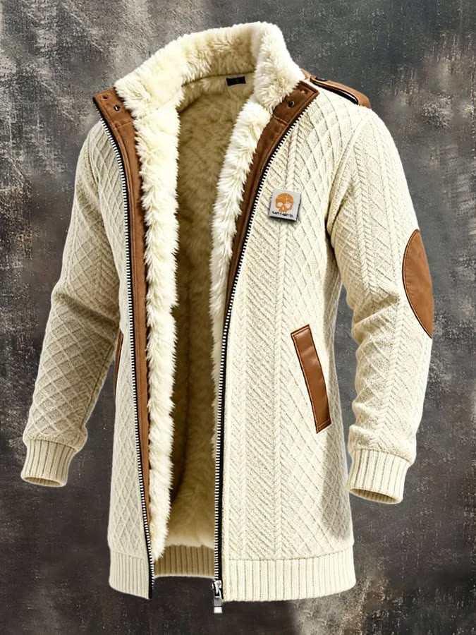 Men’s Premium Sherpa-Lined Knit Winter Jacket – Luxury Warm Zip Cardigan (Cream Brown Edition)